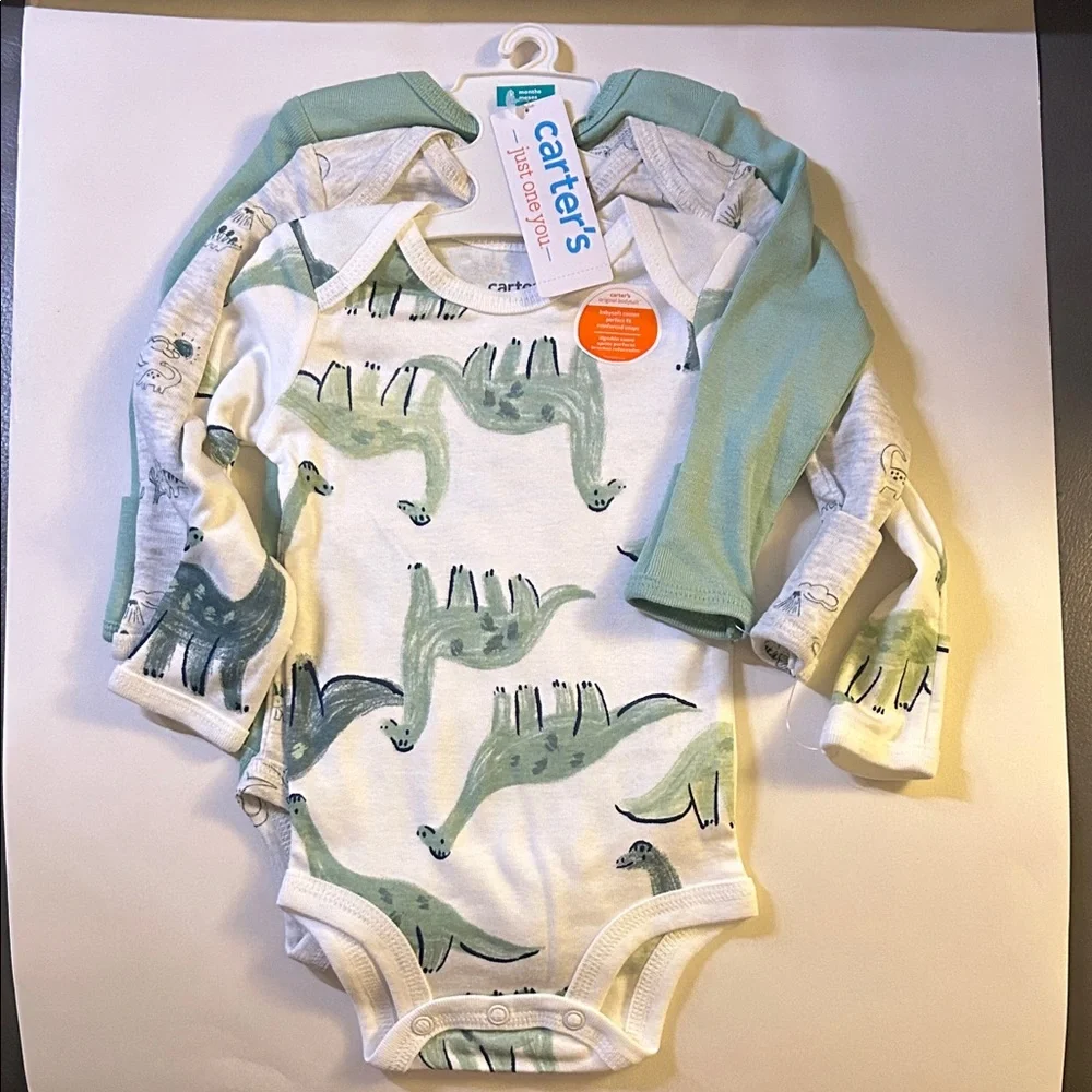 Carter's Dino Delight Bodysuit - Mint and White 3 piece. NWT - Picture 1 of 6